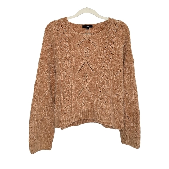 FATE Chenille Fuzzy Soft Textured Pullover Sweater Women's Size L Tan/Brown - Picture 1 of 9